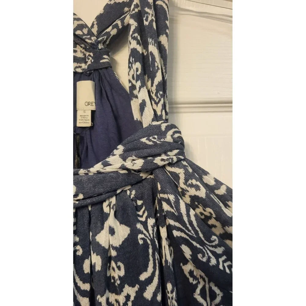 NWT Greylin Maxi Halter Racer Back Linen Look Wedding Guest Dress Size S Beach